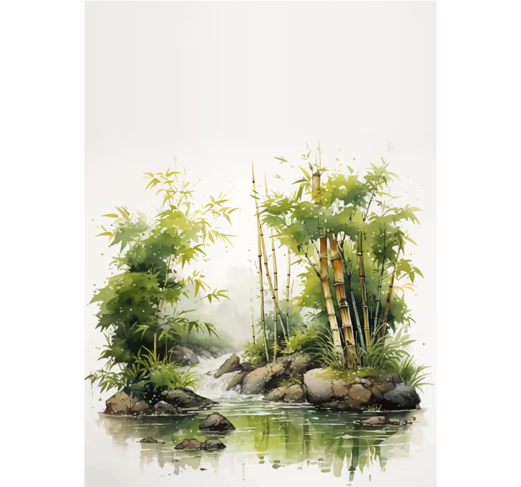 Tenda a rullo bagno bambù zen e fontana d'acqua - TenStickers
