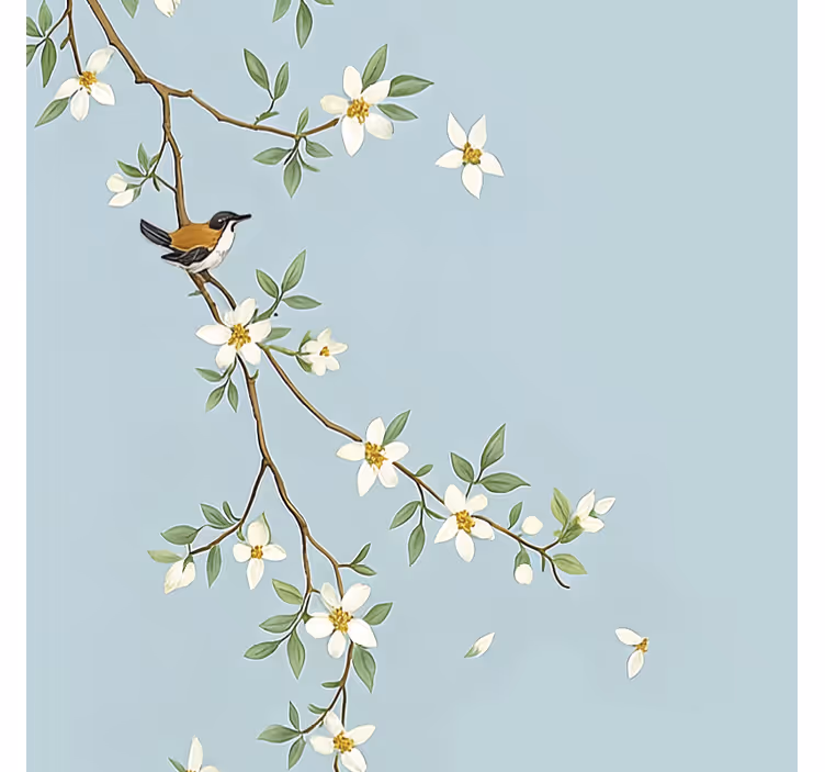 Tenda a rullo camera da letto uccelli sui rami in fiore - TenStickers