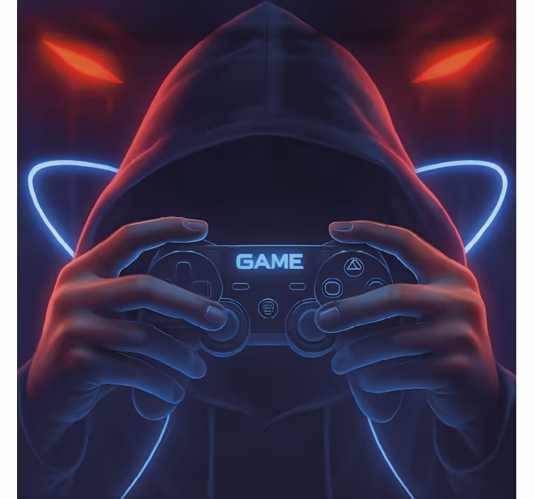 Tenda a rullo gamer giocatore al neon incappucciato - TenStickers