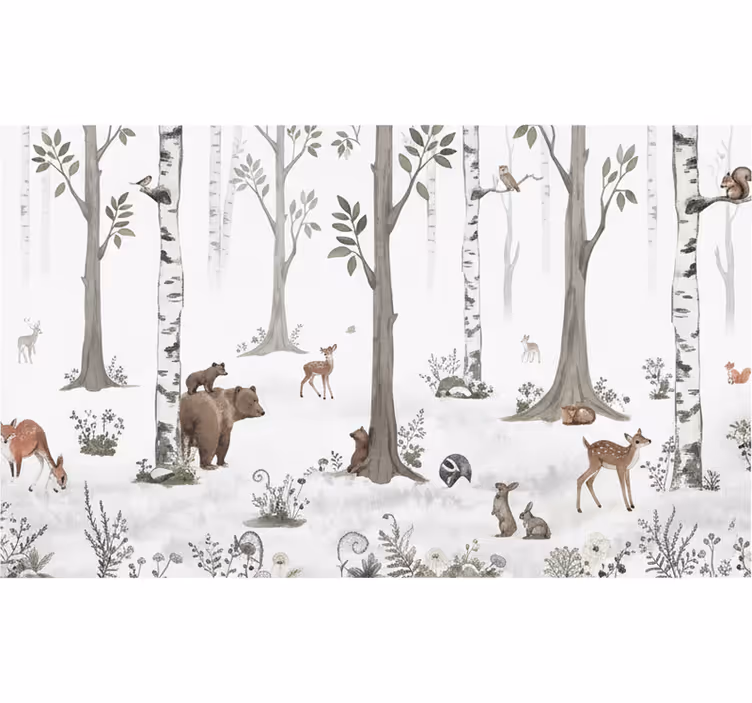 Tenda a rullo alberi schizzo boschivo giocoso - TenStickers