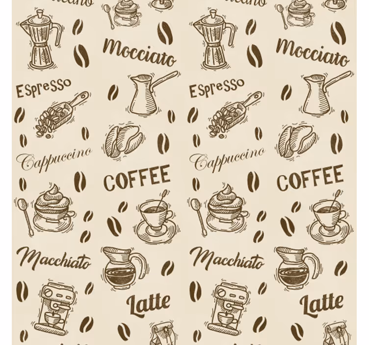 Tenda a rullo cucina motivi 3d con nomi di caffè - TenStickers