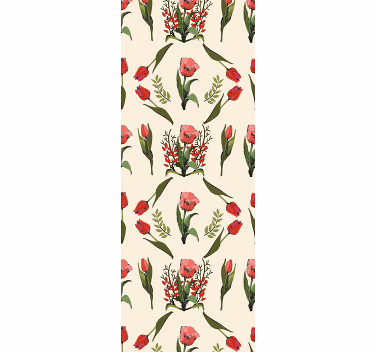 Tenda a rullo sala da pranzo primavera con tulipani rossi - TenStickers