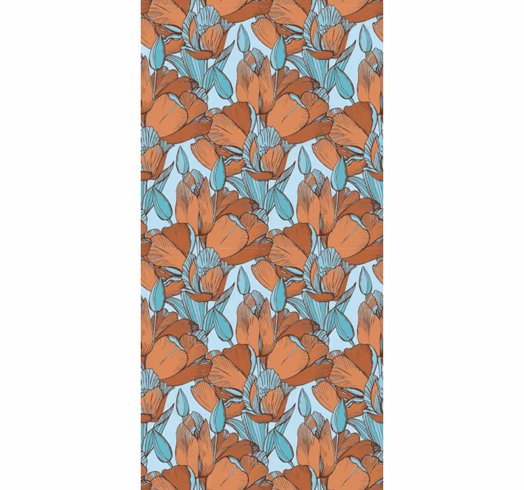 Tenda a rullo sala da pranzo tulipani marroni blu artistico - TenStickers