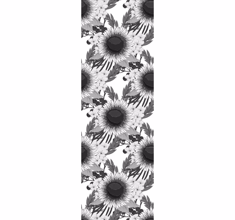 Tenda a rullo sala da pranzo girasoli bianchi e neri - TenStickers