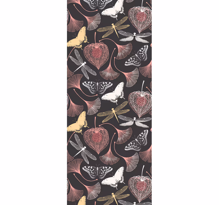 Tenda a rullo cameretta foglie rosa farfalle nere - TenStickers