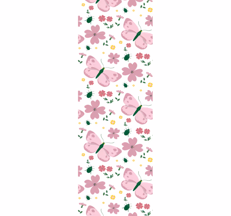 Tenda a rullo cameretta motivo fiori rosa e farfalle - TenStickers