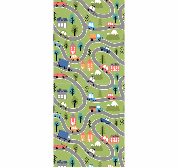 Tenda a rullo cameretta strada colorata con auto da corsa - TenStickers
