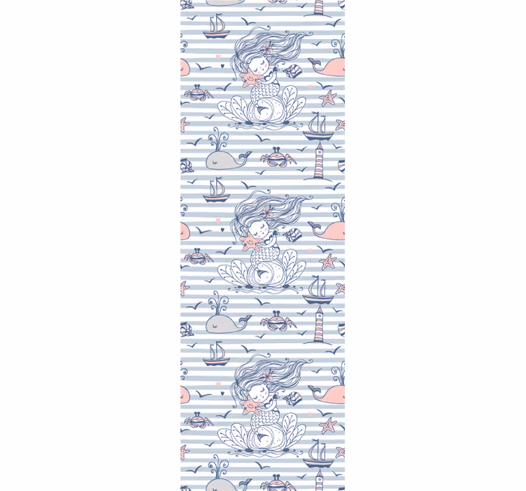 Tenda a rullo cameretta sirene e creature marine a righe - TenStickers
