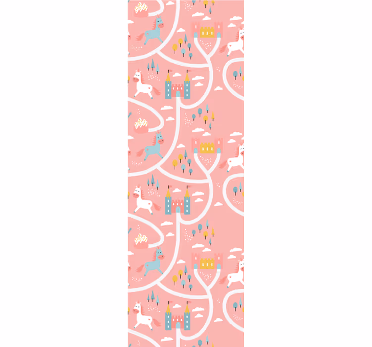 Tenda a rullo cameretta unicorni e castelli rosa - TenStickers