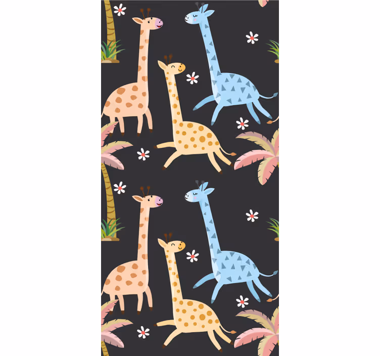 Tenda a rullo cameretta palme grigie e animali - TenStickers