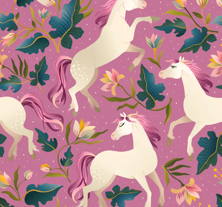 Tenda a rullo cameretta design floreale cavallo rosa - TenStickers