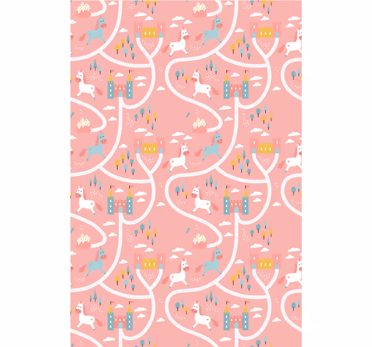 Tenda a rullo rosa castelli e unicorni - TenStickers