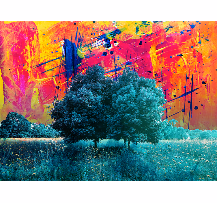 Tenda a rullo soggiorno paesaggio colorato con alberi - TenStickers
