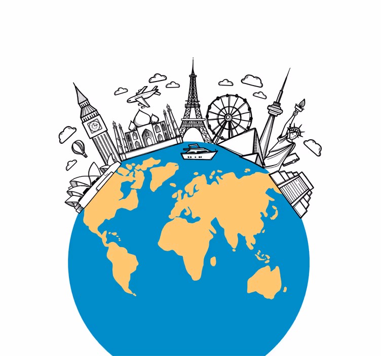 Tenda a rullo soggiorno icone monumenti mappa mondo - TenStickers