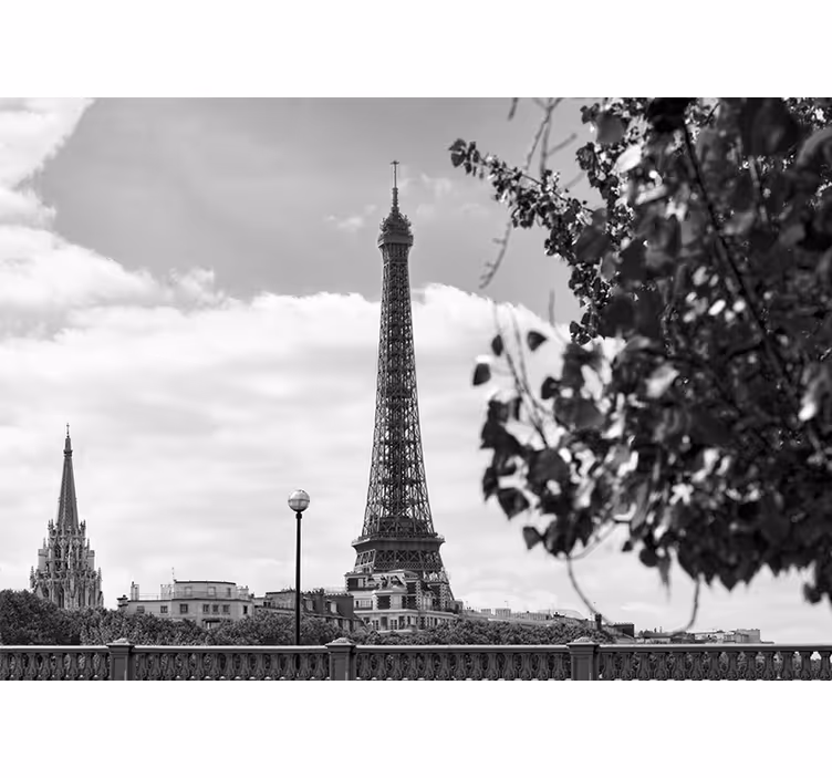 Tenda a rullo soggiorno torre eiffel bianca e nera - TenStickers
