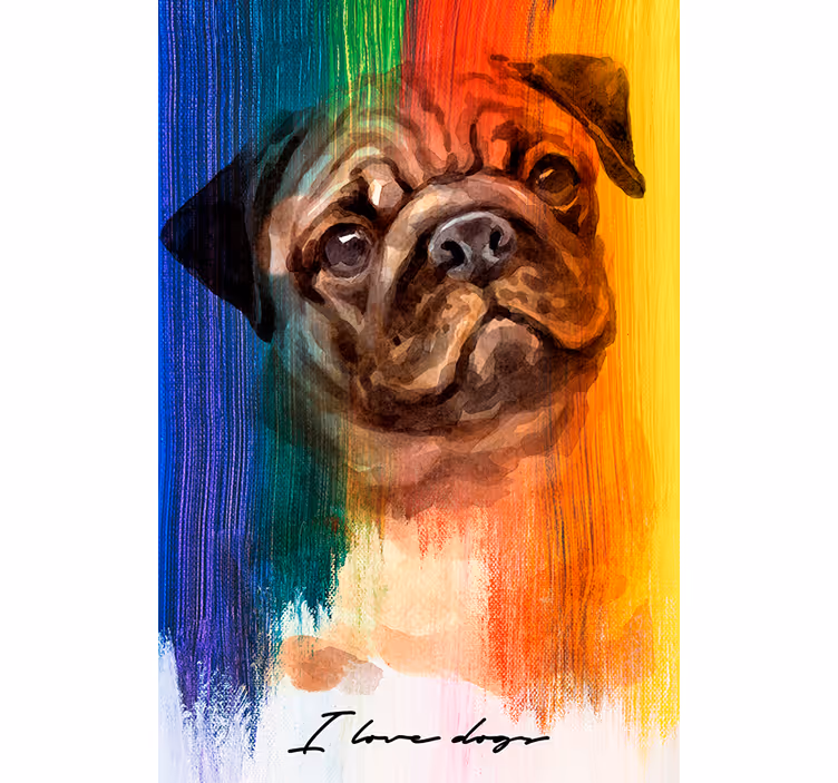 Tenda a rullo soggiorno pug arcobaleno - TenStickers