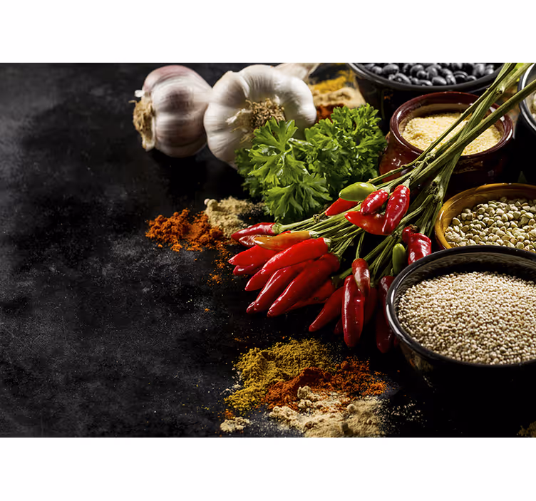 Tenda a rullo nera cucina con spezie - TenStickers