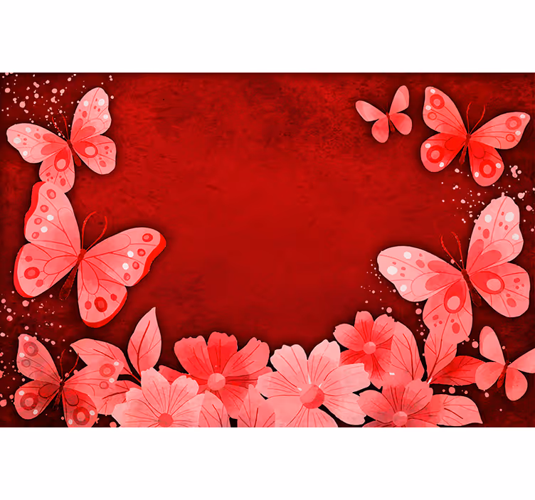 Tenda a rullo rossa design fiori e farfalle - TenStickers