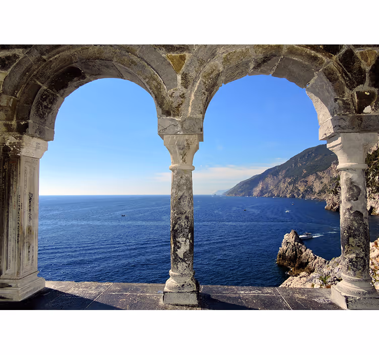 Tenda a rullo soggiorno archi vista costiera - TenStickers