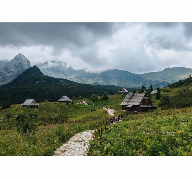 Tenda a rullo verde case in legno nei monti tatra - TenStickers
