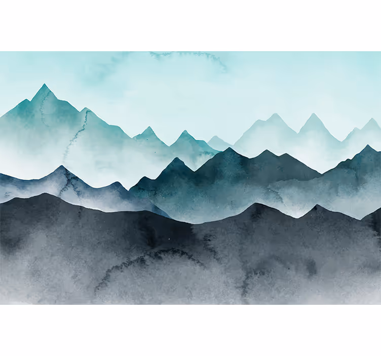 Tenda a rullo soggiorno montagne blu dipinte - TenStickers