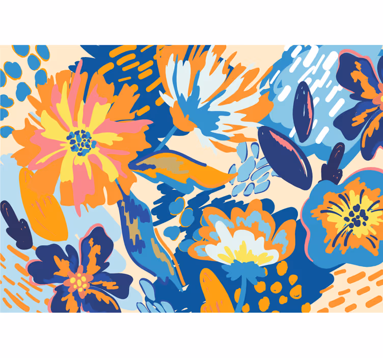 Tenda a rullo soggiorno foglie blu arancioni blu - TenStickers