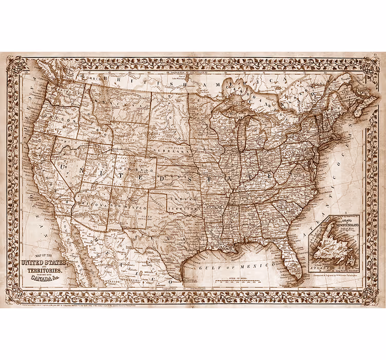 Tenda a rullo soggiorno mappa vintage america del nord - TenStickers