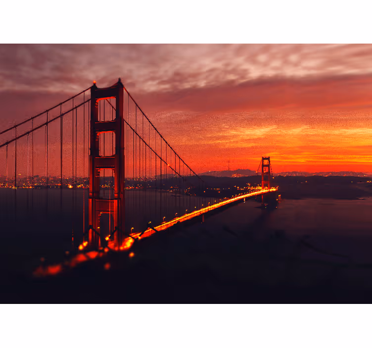 Tenda a rullo soggiorno ponte d'oro con cielo rosso - TenStickers