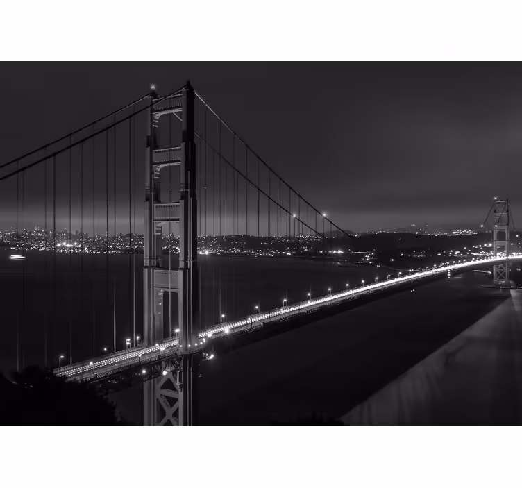 Tenda a rullo soggiorno golden gate di notte bianco e nero - TenStickers