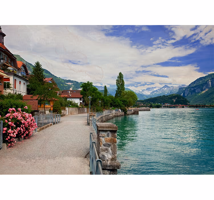 Tenda a rullo soggiorno bella città sul lago bern - TenStickers