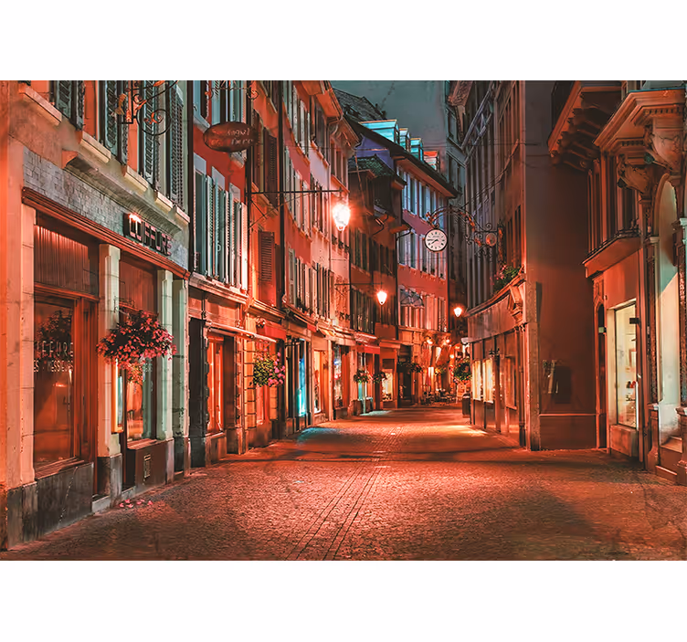Tenda a rullo soggiorno città solitaria di notte in svizzera - TenStickers