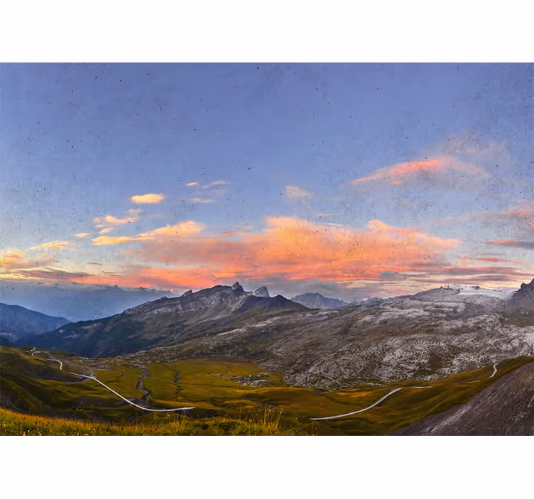 Tenda a rullo soggiorno tramonto bellissimo in montagna - TenStickers