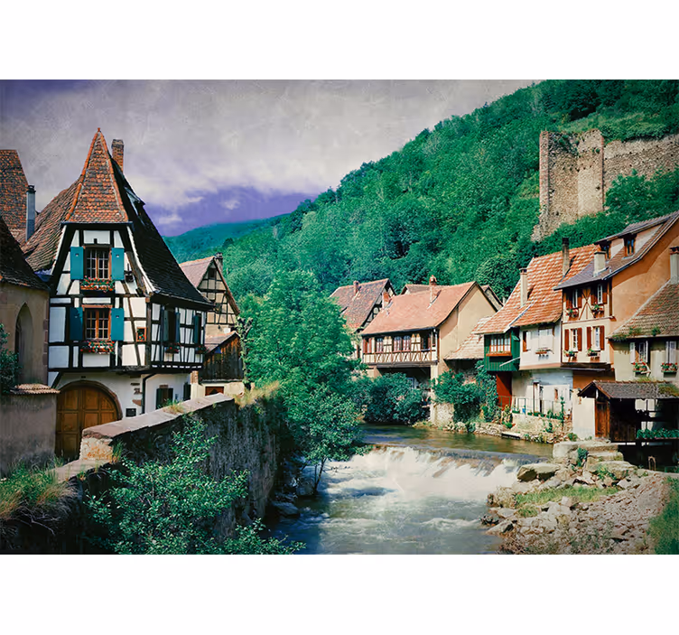 Tenda a rullo soggiorno bellissima città sul fiume - TenStickers
