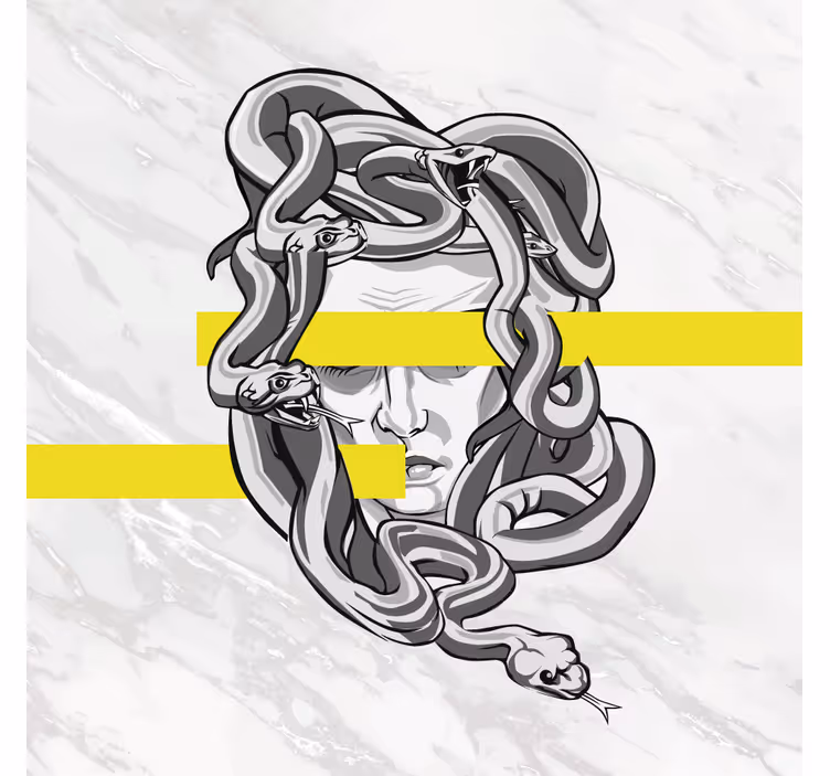 Tenda a rullo soggiorno medusa bianca con strisce gialle - TenStickers