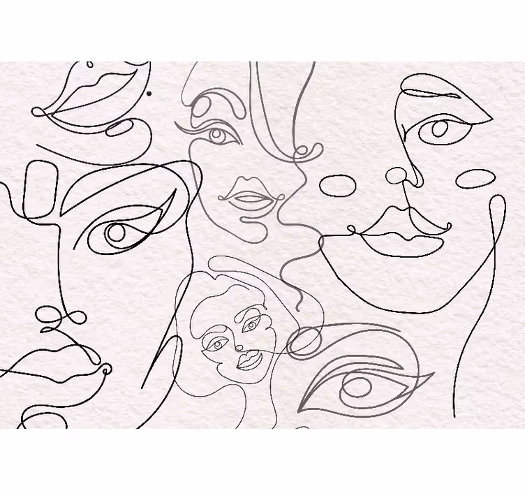 Tenda a rullo bianca lineart volti minimalisti - TenStickers