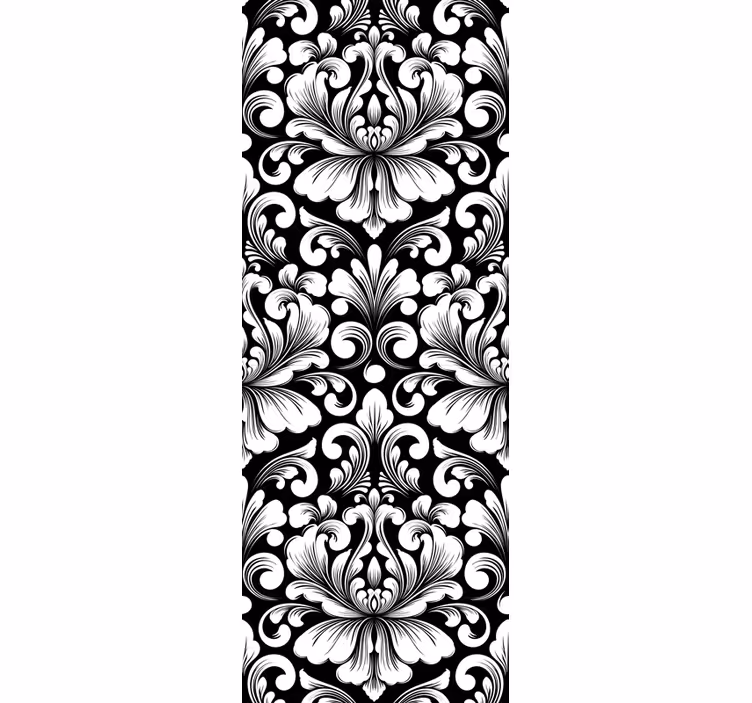 Tenda a rullo vintage design damascato bianco e nero - TenStickers