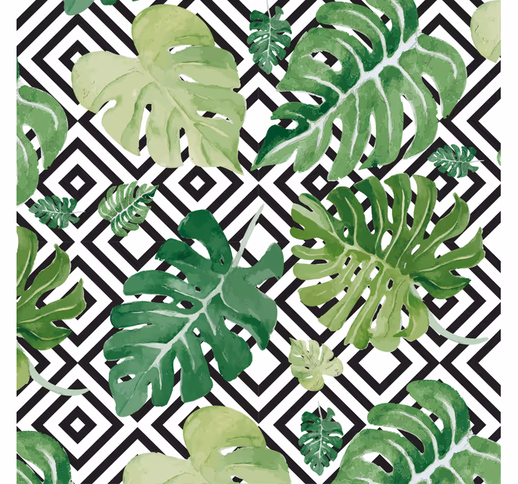 Tenda a rullo soggiorno foglie di monstera su geometria - TenStickers