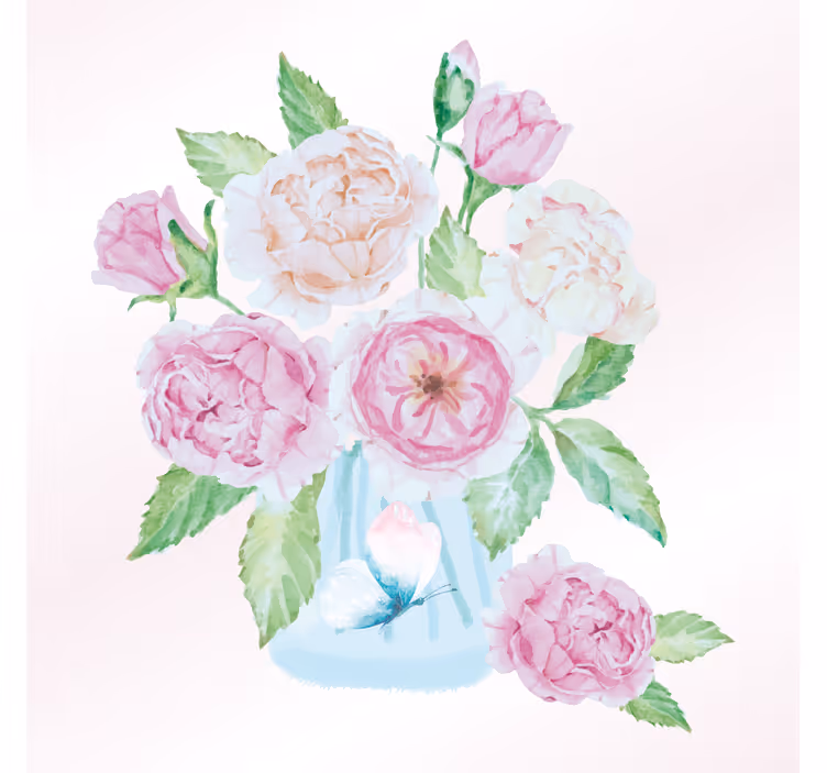 Tenda a rullo soggiorno vaso di vetro con fiori e farfalla - TenStickers