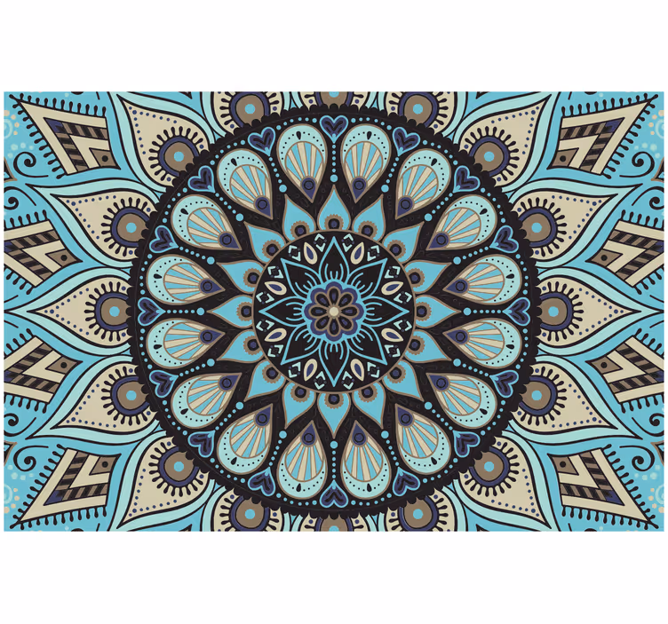 Tenda a rullo camera da letto mandala etnico nero e blu - TenStickers