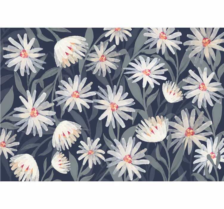 Tenda a rullo camera da letto fiori margherita su sfondo blu - TenStickers