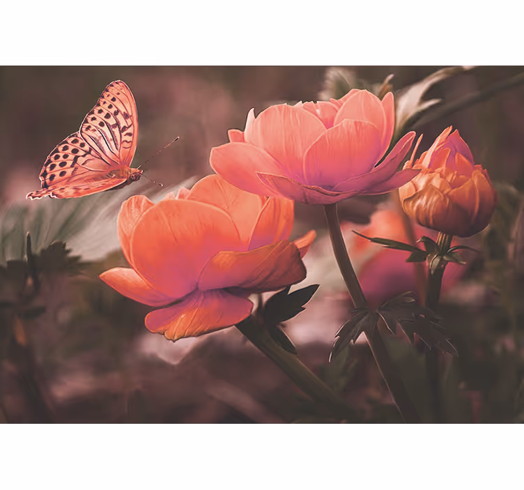 Tenda a rullo camera da letto farfalle rosa su rose - TenStickers