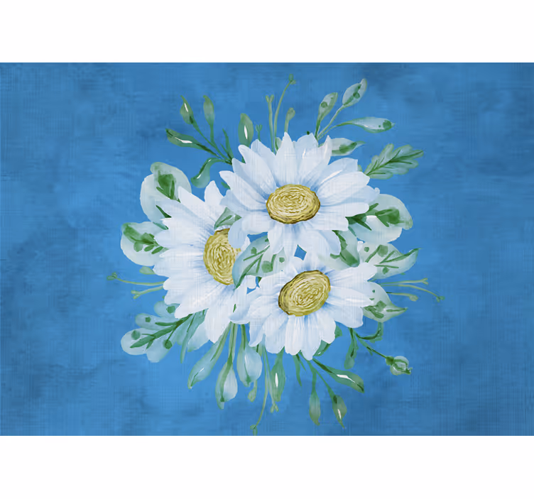 Tenda a rullo camera da letto fiori bianchi su sfondo blu - TenStickers