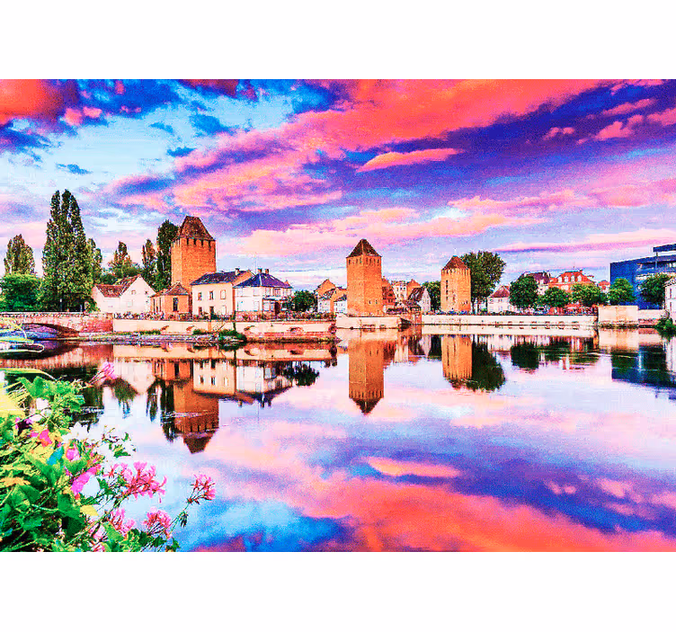 Tenda a rullo camera da letto cielo rosa riflesso acqua - TenStickers