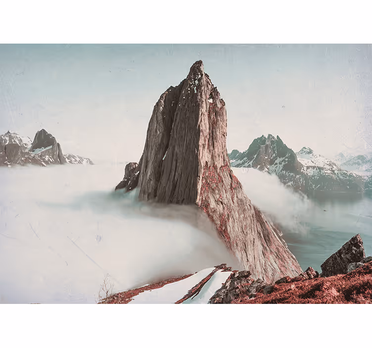 Tenda a rullo camera da letto montagne con nebbia norvegia - TenStickers