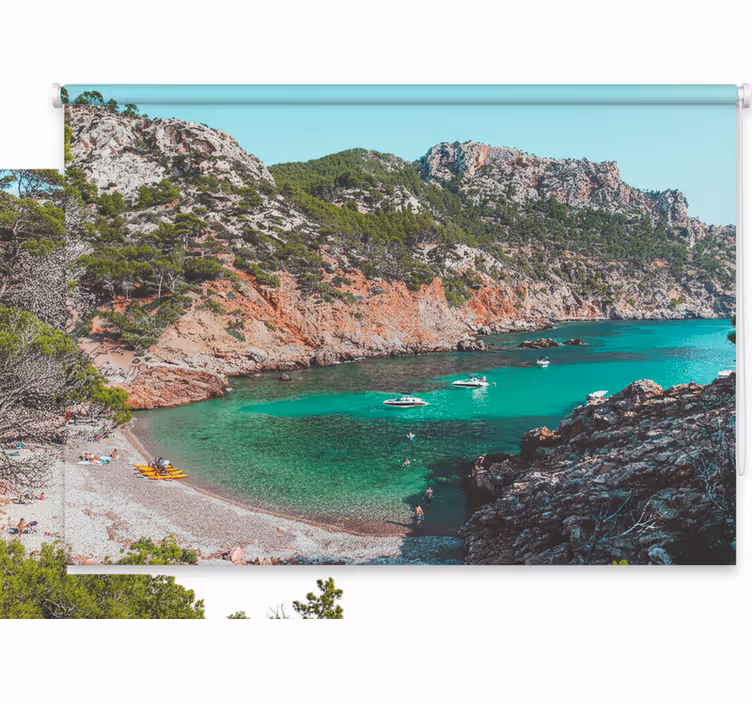 Tenda a rullo camera da letto spiaggia con rocce mallorca - TenStickers