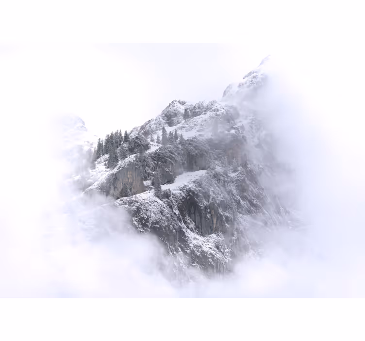 Tenda a rullo bianca paesaggio montano innevato con nuvole - TenStickers