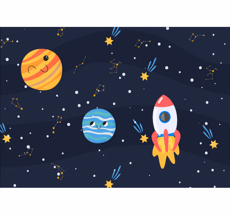 Tenda a rullo cameretta galassia con astronavi e pianeti - TenStickers
