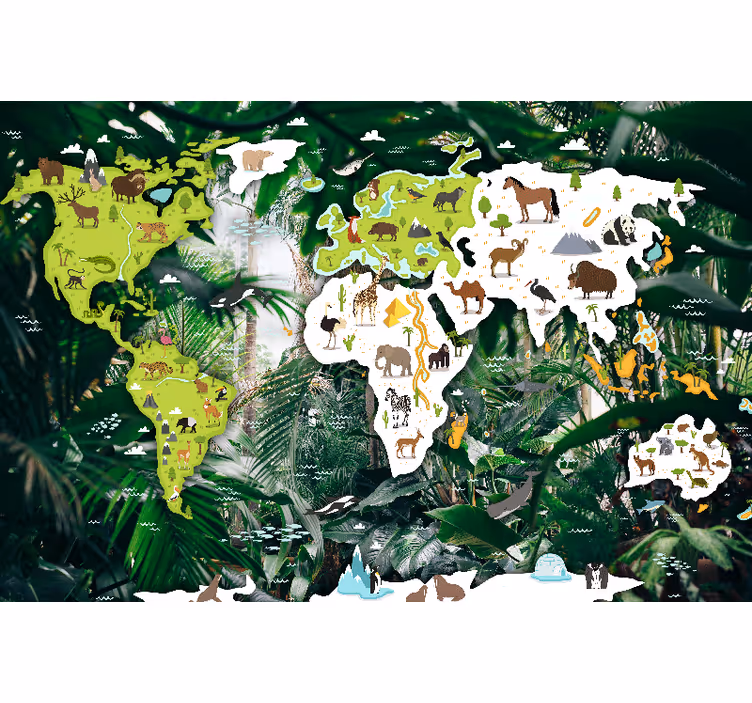 Tenda a rullo cameretta mappa del mondo safari - TenStickers