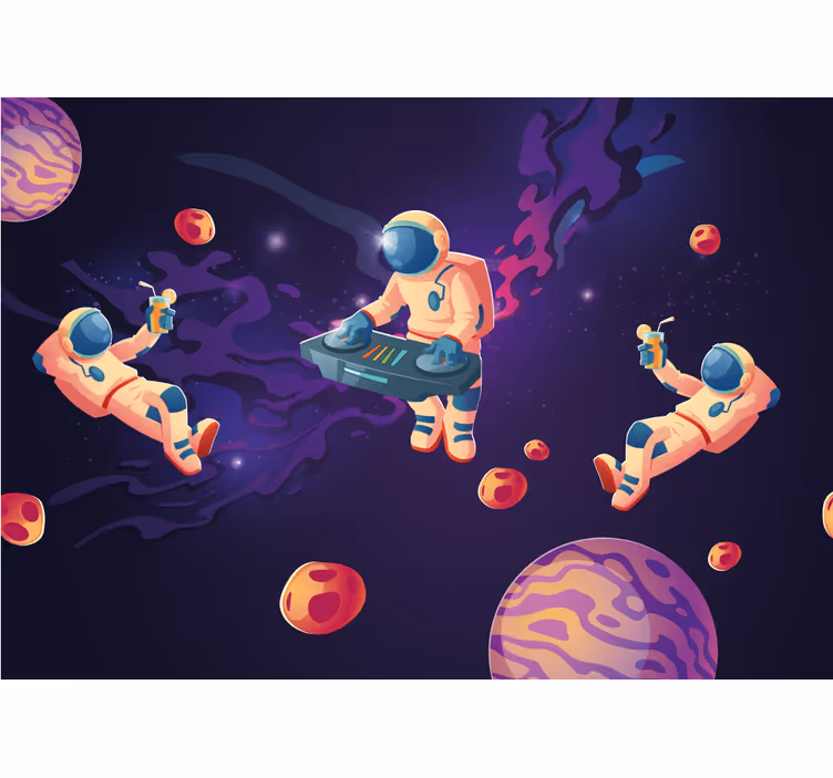 Tenda a rullo cameretta astronauti cartoon in festa - TenStickers