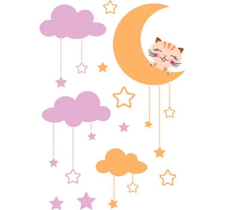 Tenda a rullo cameretta adesivo luna gatto - TenStickers